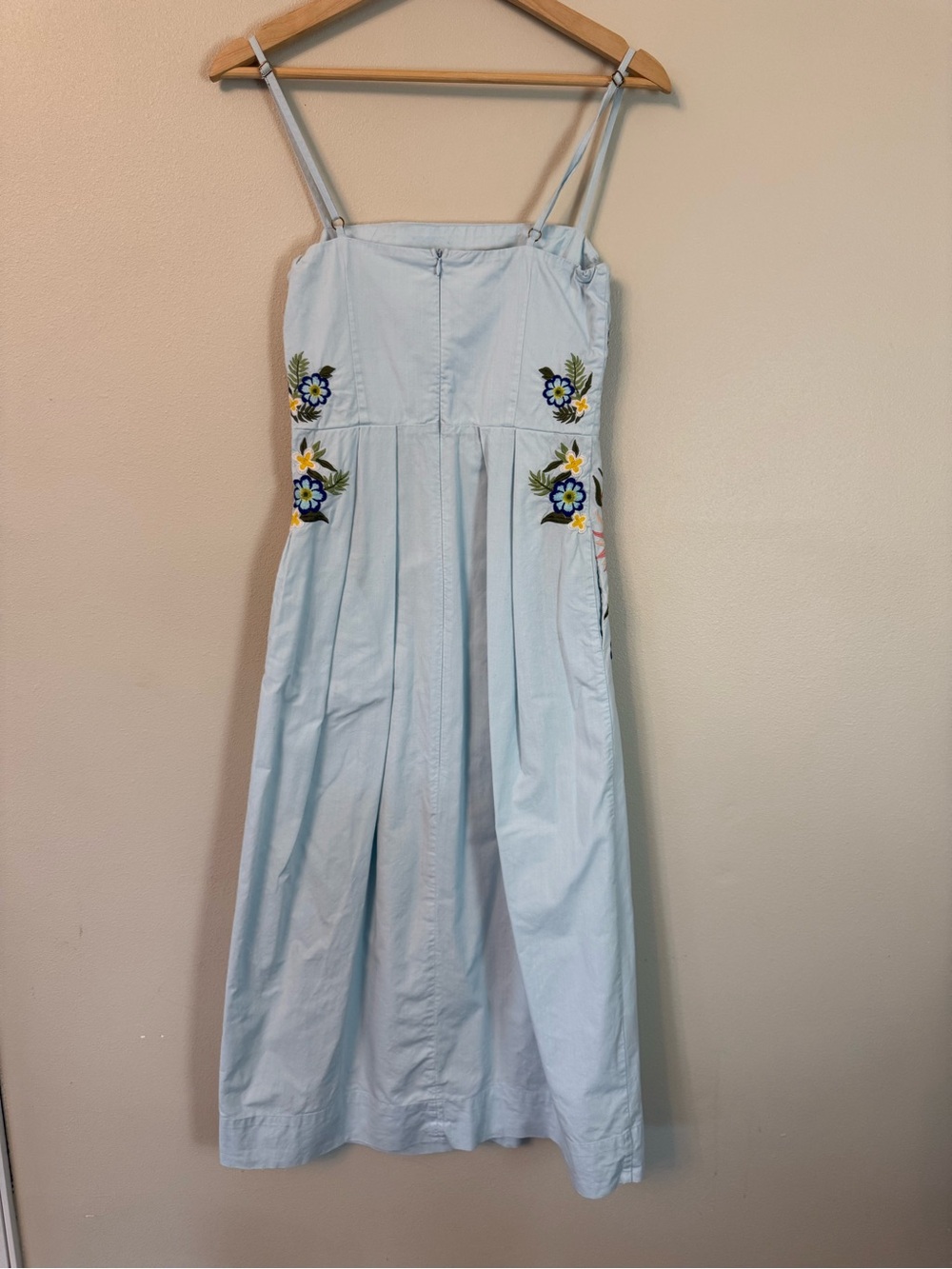 Fanm Mon Sadine Embroidered Midi Dress Light Blue Floral Cotton xs - Picture 8 of 11